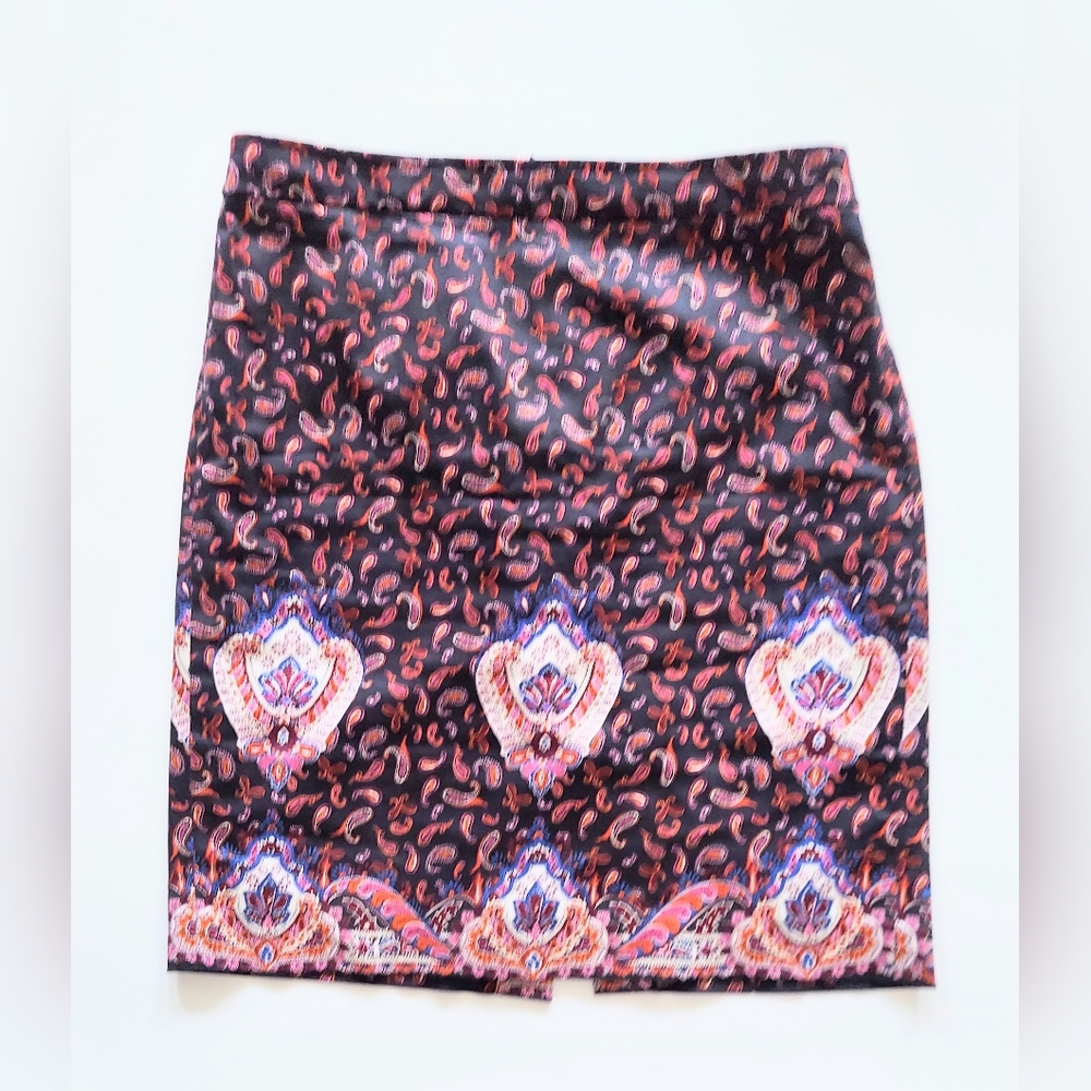 J. Crew Pencil Skirt Pink Paisley Print Lined Size 10
